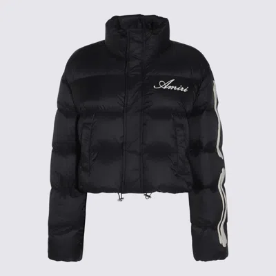 Amiri Down Jacket High Collar Drawstring Hem In Black