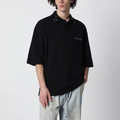 Amiri Oversize Cotton Polo Shirt Short Sleeves In Black