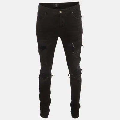 Pre-owned Amiri Black Paint Splattered Distressed Denim Mx1 Jeans Xl/waist 34"