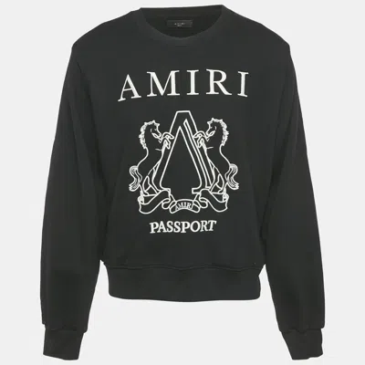 Pre-owned Amiri Black Passport Embroidered Cotton Knit Sweatshirt S
