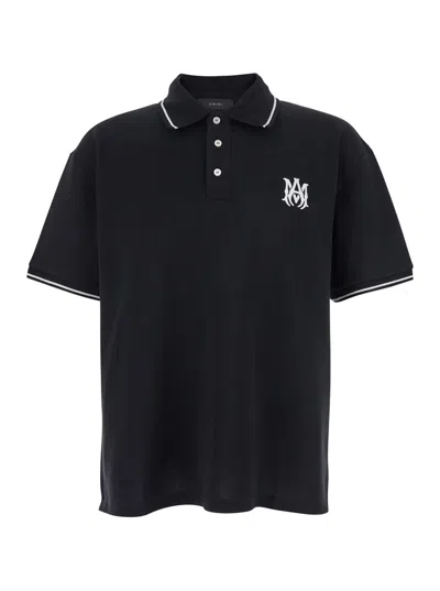 Amiri Black Polo Shirt With Classic Collar And Logo Embroidery On The Front In Cotton Man