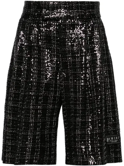 Amiri Black Sequin Check Shorts