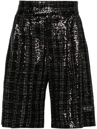 Amiri Sequinned Bouclé Skater Shorts In Black