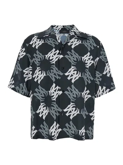 Amiri Black Shirt Shirt With All-over Ma Quad Motif In Viscose Man In Multicolor