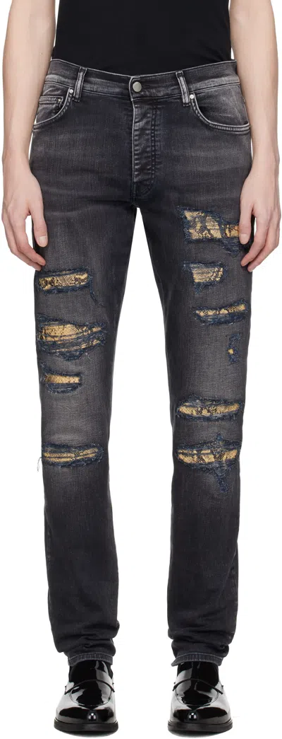 Amiri Black Snake Thrasher Skinny Jeans In Blue