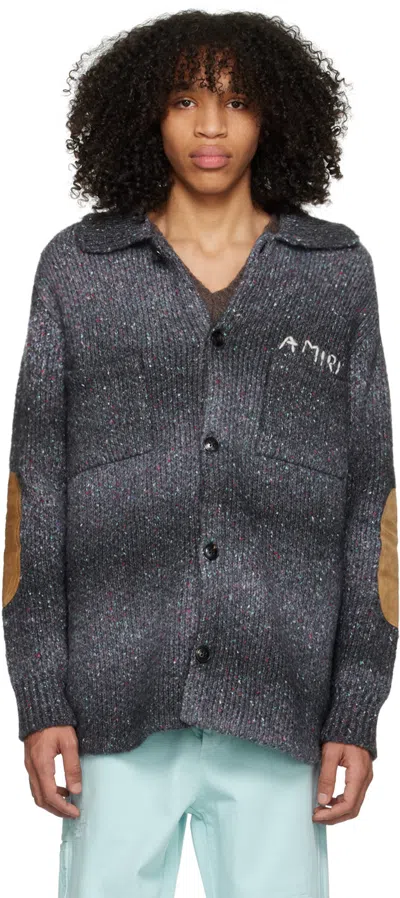 Amiri Black Space Dye Cardigan In Black-cotton Alpaca