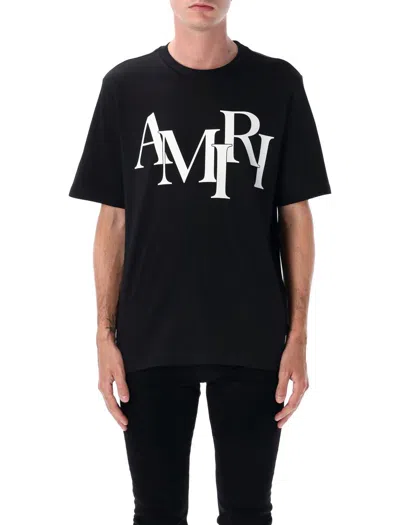 AMIRI AMIRI BLACK STAGGERED LOGO T-SHIRT