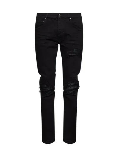 Amiri Black Stretch Cotton Denim Mx1 Jeans With Patches
