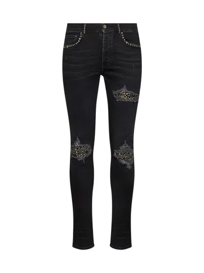 Amiri Black Stretch Cotton Denim Mx1 Jeans With Studs