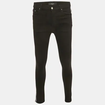 Pre-owned Amiri Black Stripe Log Applique Denim Skinny Fit Jeans M Waist 30"