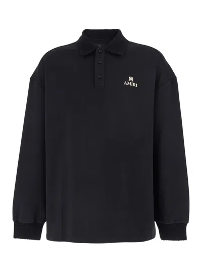 Amiri Black Sweatshirt With Polo Neck And Front Lettering Logo In Cotton Man