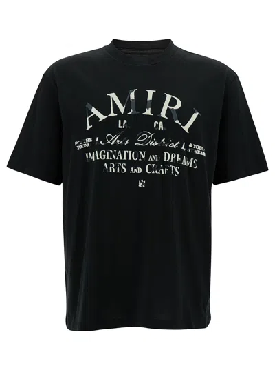 Amiri Black T-shirt With Distressed Arts District Print In Cotton Man