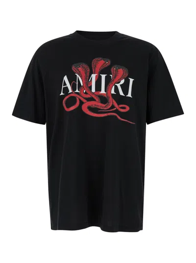 AMIRI BLACK T-SHIRT WITH LOGO AND SNAKE PRINT IN COTTON MAN