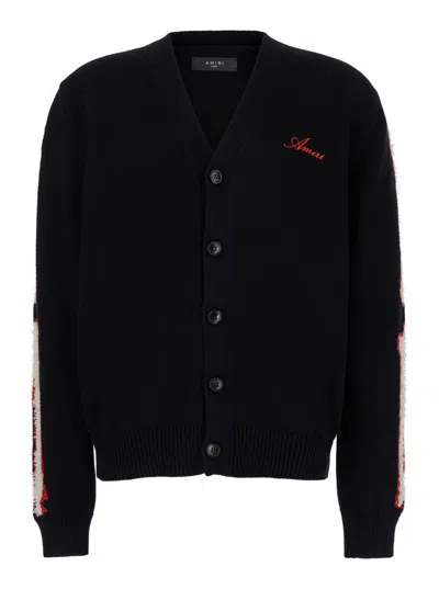 AMIRI BLACK V-NECK LOGO CARDIGAN