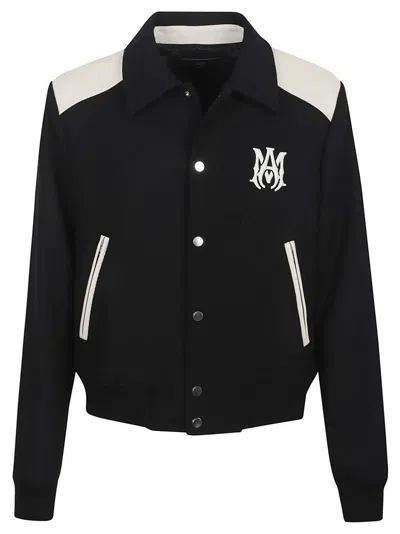 AMIRI BLACK VARSITY JACKET WITH LEATHER DETAILING