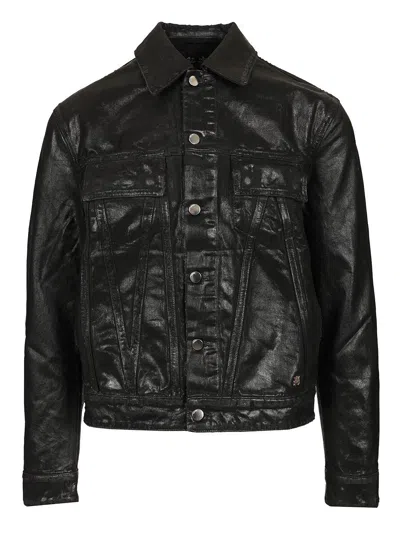Amiri Black Waxed Denim Jacket Coats Black