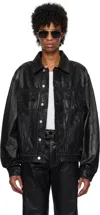 Amiri Black Bones Leather Bomber Jacket In Black Wax