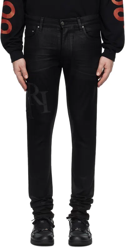 Amiri Black Waxed Staggered Logo Skinny Jeans