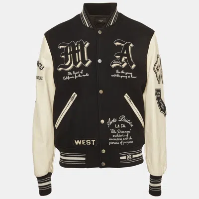 Pre-owned Amiri Black Wool Blend And Leather Embellished Varsity Jacket Xl
