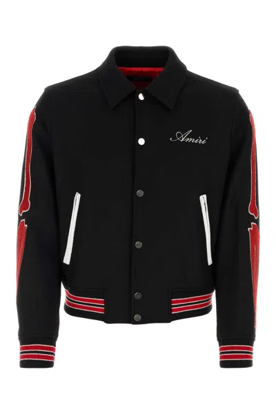 AMIRI BLACK WOOL BLEND BOMBER JACKET