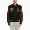 AMIRI BLACK WOOL BOMBER JACKET WITH PATCHES