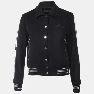 Pre-owned Amiri Black Wool Bones Appliqué Varsity Bomber Jacket M