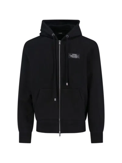 AMIRI BLACK ZIP-UP HOODIE WITH DRAWSTRING HOOD AND KANGAROO POCKET