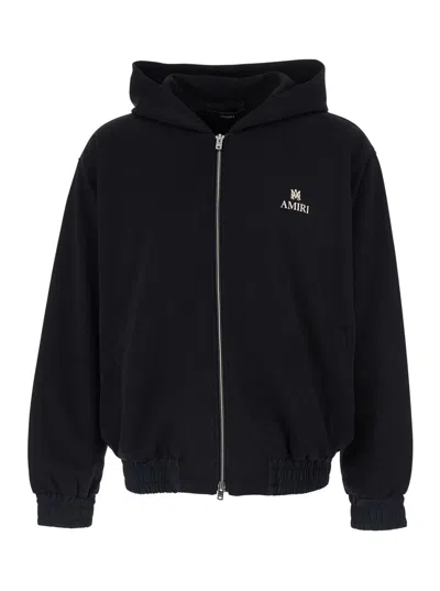 Amiri Black Zip-up Hoodie With Front Logo Lettering In Cotton Man
