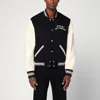 Amiri Mens Hollywood Embroidered-text Wool-leather Blend Bomber Jacket Black Xl