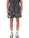 Amiri Bleach Bandana Silk Shorts In Gray