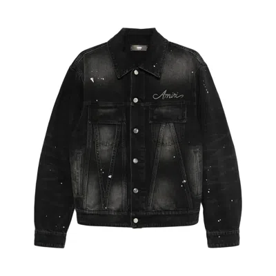 Pre-owned Amiri Bleach Bandana Denim Jacket 'faded Black' | Men's Size L