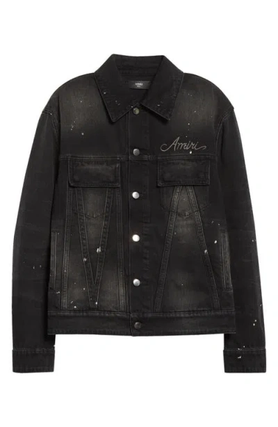 Amiri Bleach Bandana Denim Trucker Jacket In Black