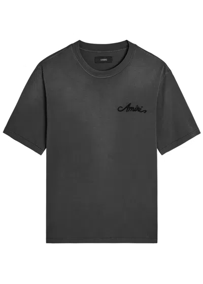 Amiri Bleach Bandana Patch Logo Cotton T-shirt In Gray