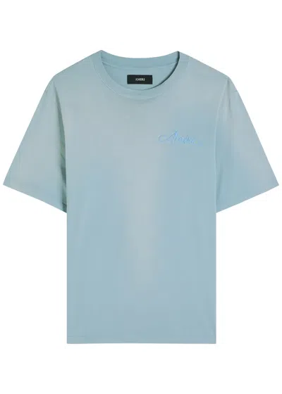 Amiri Bleach Bandana Patch Logo Cotton T-shirt In Gray