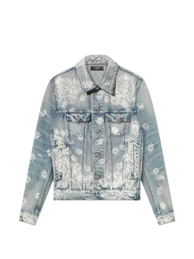 Amiri Bleach-bandana Denim Jacket In Blue