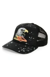 Amiri Paint-splattered Printed Padded Cotton-canvas And Mesh Trucker Cap In Black