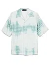Amiri Geometric Pattern Short Sleeve Satin Top In Blue