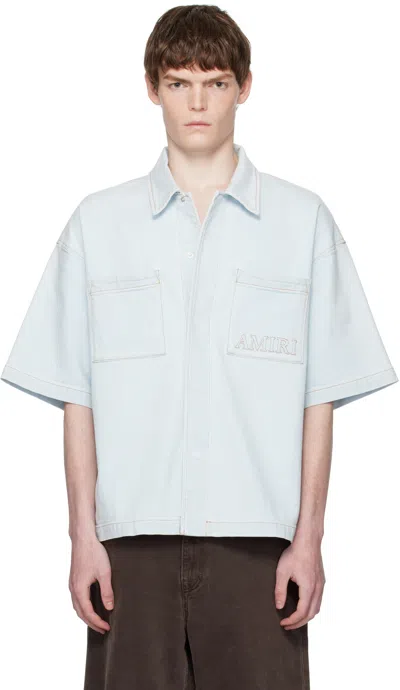 Amiri Blue '' 3d Short Sleeve Snap Denim Shirt In Purple