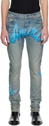 Amiri Blue  Airbrush Logo Skinny Jeans In Gray
