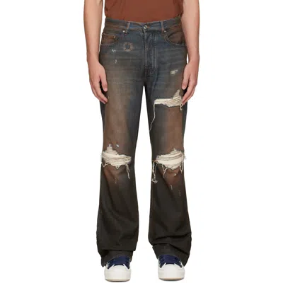 Amiri Blue & Brown Straight Flare Mx1 Jeans In Dark Dust