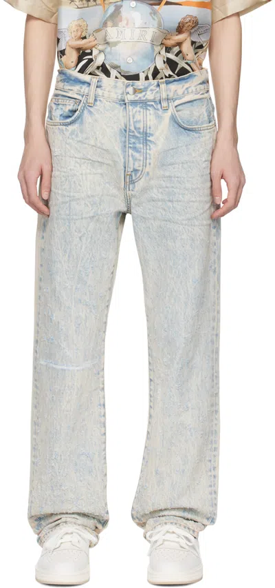 Amiri Blue & Off-white Shotgun Jeans In Cream Tan