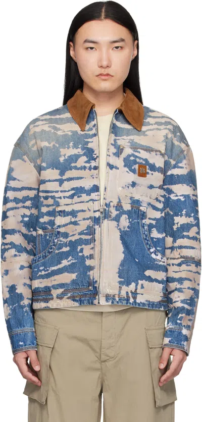 Amiri Blue & Off-white Bleached Work Denim Jacket