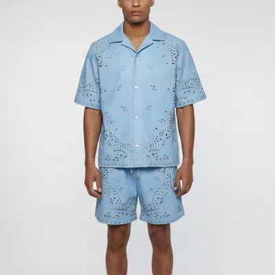Pre-owned Amiri Blue Bandana Cut Out Leather Shirt And Shorts Set L
