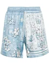 AMIRI BLUE BANDANA-PRINT SILK SHORTS