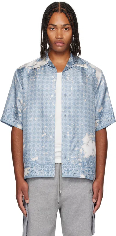 Amiri Blue Bleach Bandana Bowling Shirt