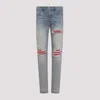 Amiri Mx1 Slim Fit Jeans With Distressed Red Accents In Blue