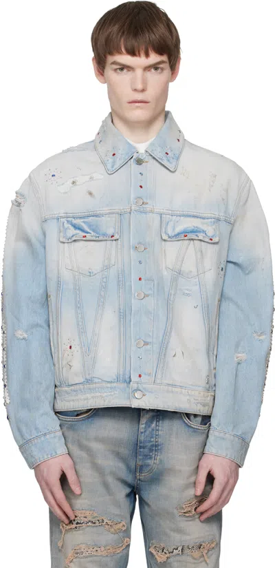 AMIRI BLUE BONES STUDDED DENIM TRUCKER JACKET
