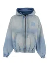 Amiri Men Light Blue Jacket With Drawstring Hood And Logo Embroidery On Front And Rear In Denim Man In Blue