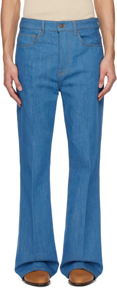 Amiri Blue Creased Flare Jeans In Retro Indigo