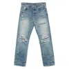 Amiri Men Blue Jeans With Ripped Details On The Front And Logo Patch On The Rear In Denim Man In Blue